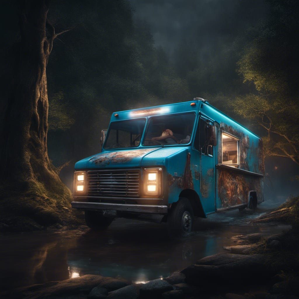 Food Truck Jumps River Ramp in Forest