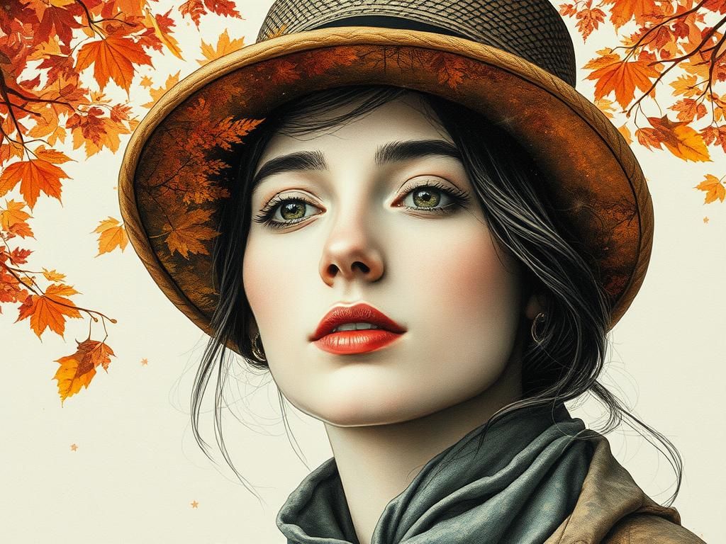 Autumn Woman Portrait in Steampunk Collage Style