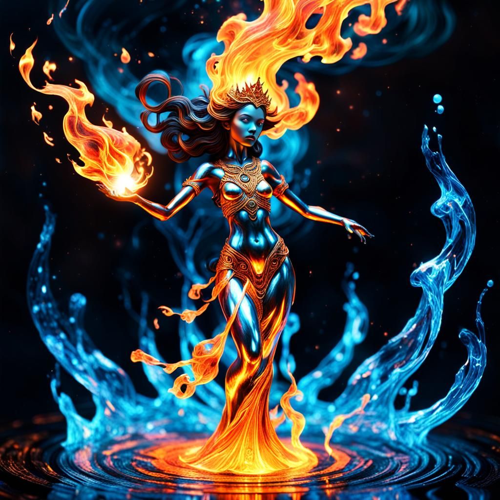 Liquid Light Fire Goddess in Surreal Style