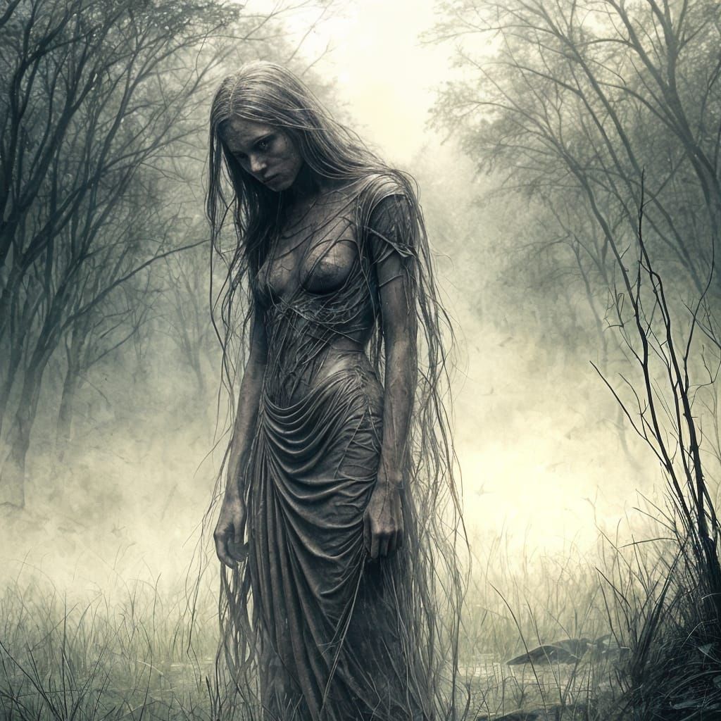 Minimalist Art Nouveau Underworld Guardian in Rain