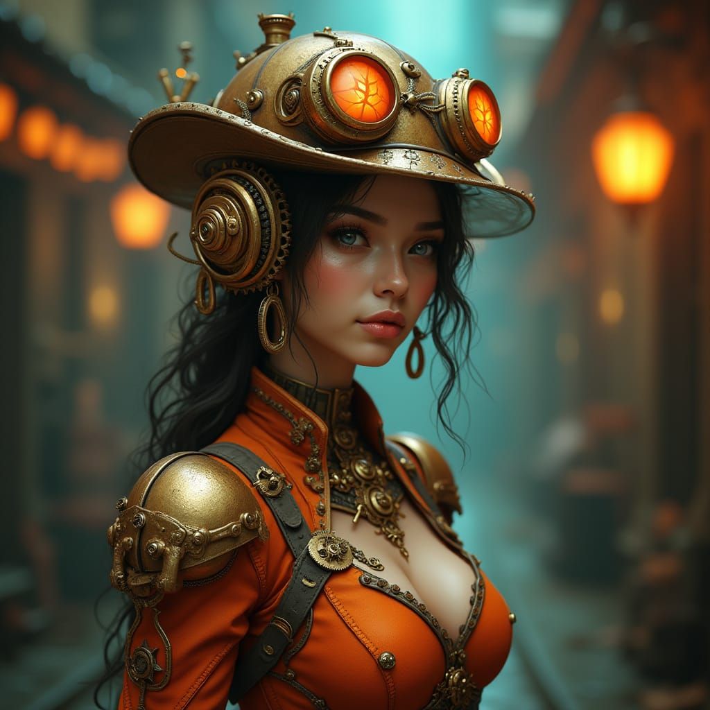 Steampunk Woman with Intricate Details in Digital Art Style
