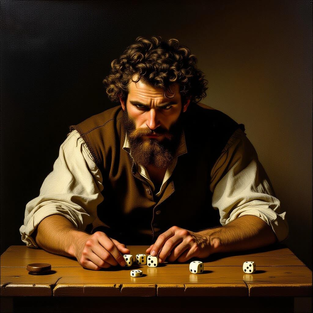 Man Gambling with Dice in Baroque Style