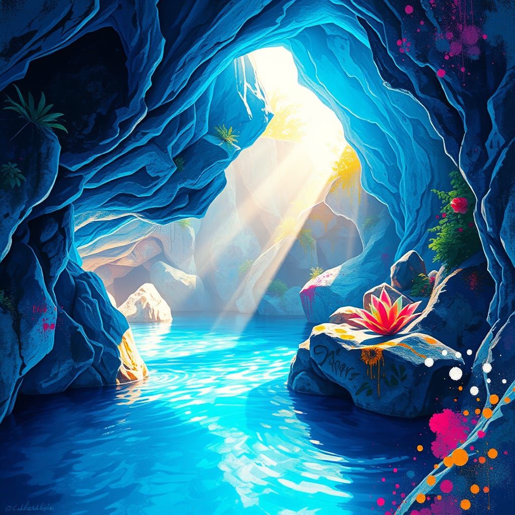 Enchanted Grotto Radiates Ethereal Light in Vibrant Blue