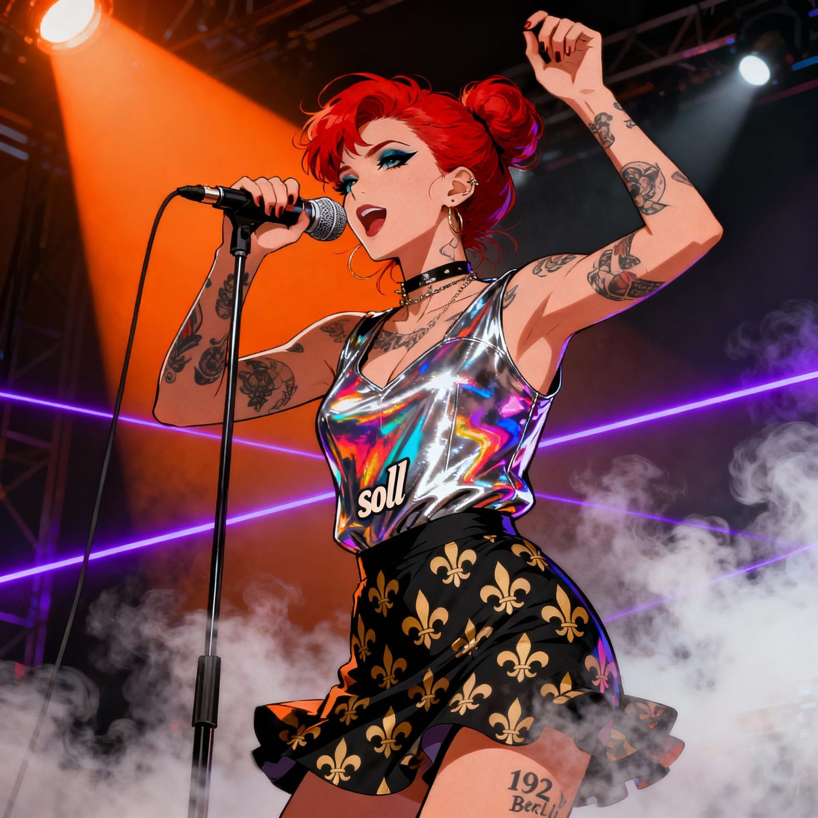 Voguish Hyperpop Vocalist Singing on Stage in Anime Style