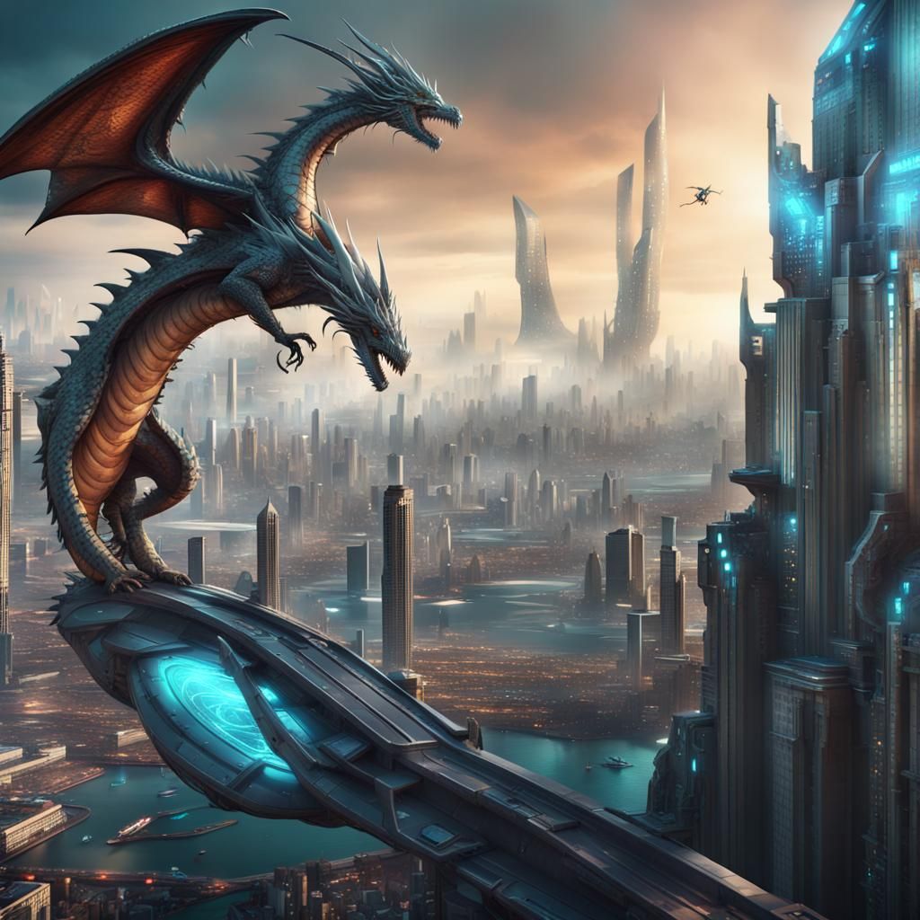 Chrome Dragon Rider in Cyberpunk City
