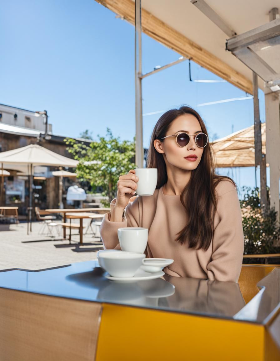 Woman Drinking Coffee in Simple Digital Art