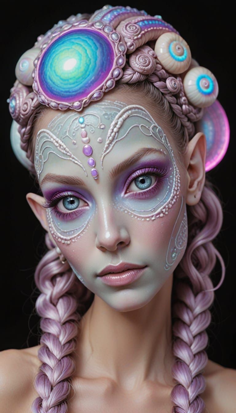 Opalescent Alien Woman with Snail Braids