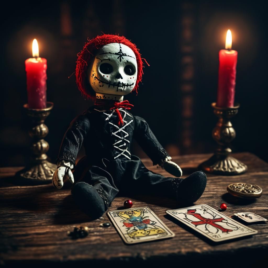 Gothic Horror Voodoo Doll and Tarot Card