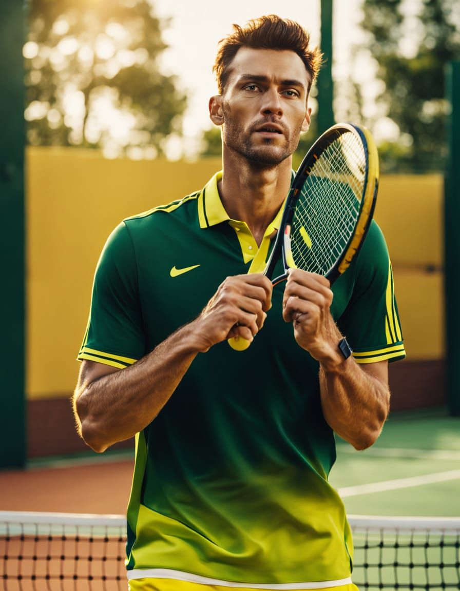 Tennis Player in Preppy Style on Sunny Court