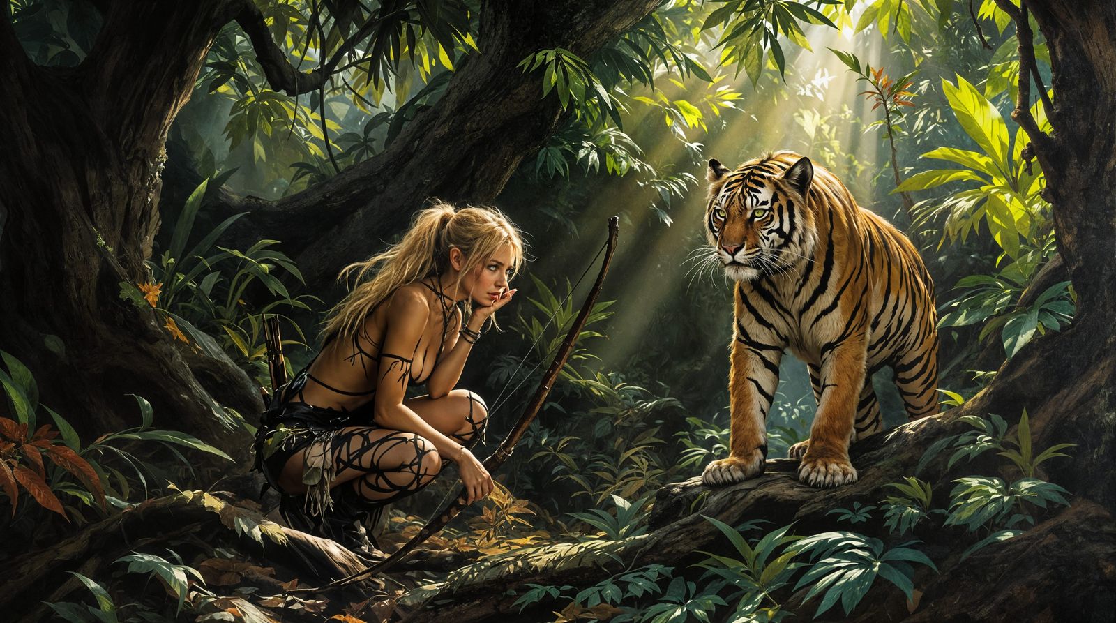 Surreal Jungle Scene in Tenebrist Oil Painting Style