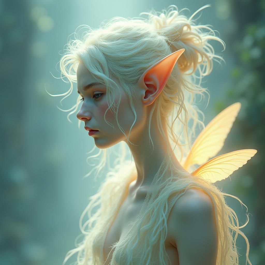 Ethereal Elf with Wings in Dreamy Landscape