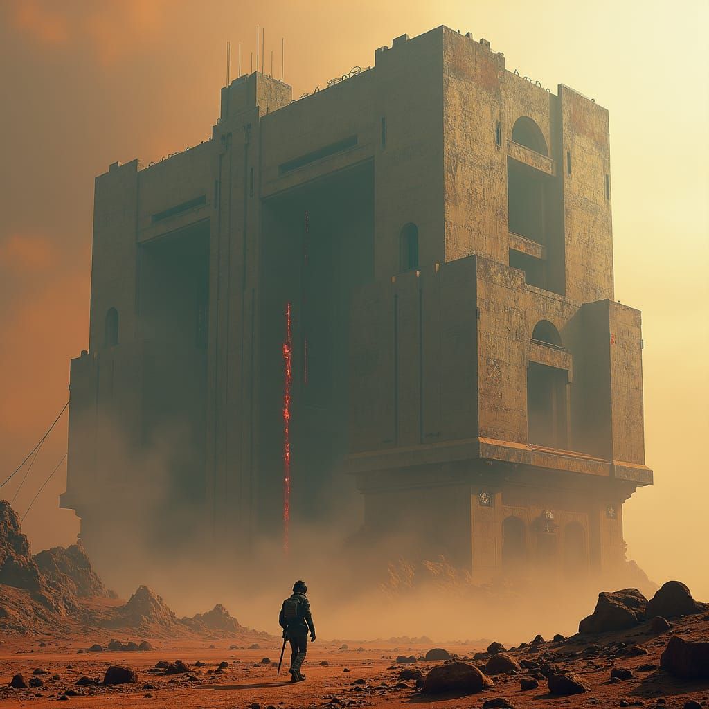 Brutalist Megastructure in Post-Apocalyptic Wasteland