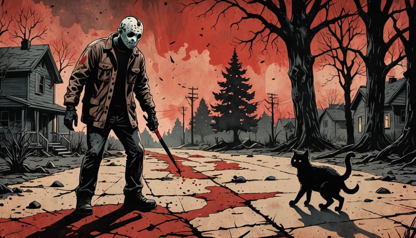 Jason Voorhees Plays Hopscotch: Whimsical Dark Art