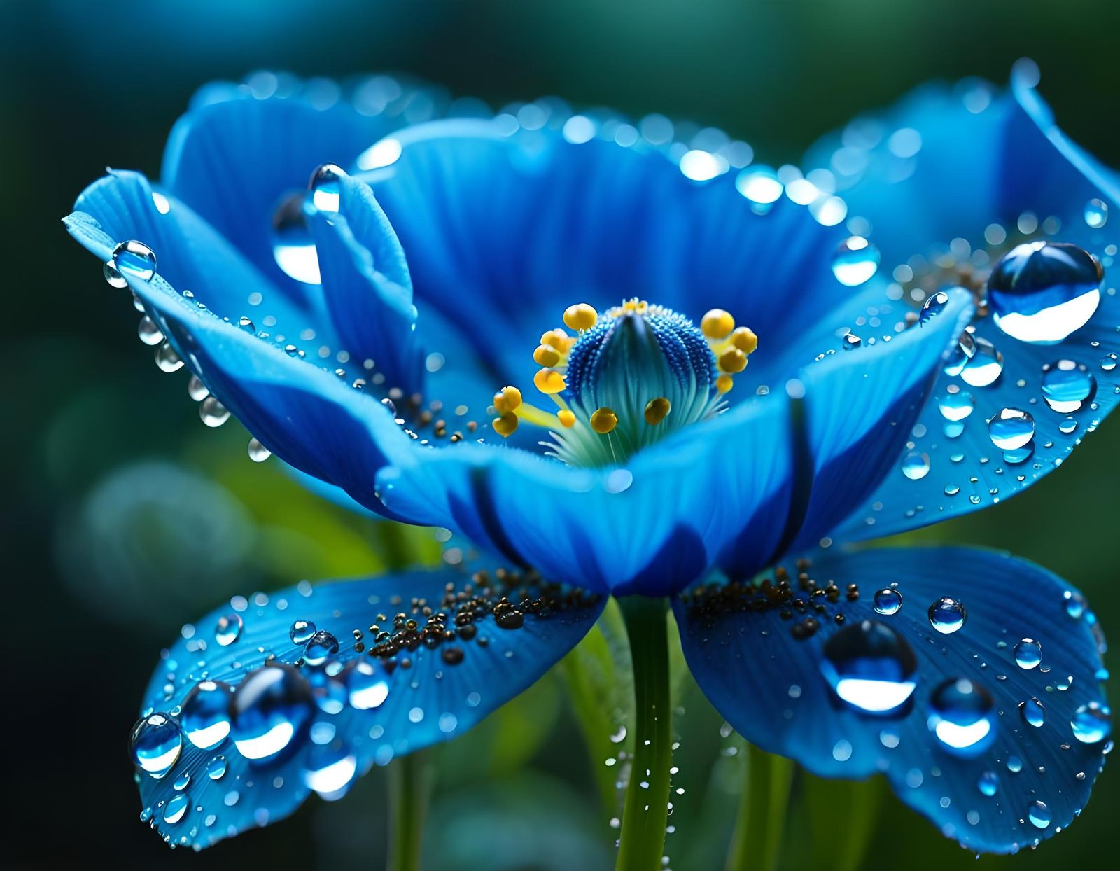 Blue Himalayan Poppy in Bloom, Digital Illustration