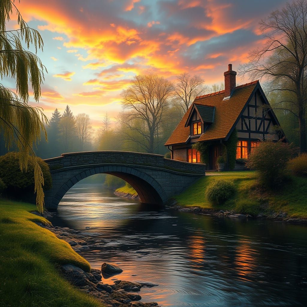 Idyllic Riverscape in Impressionist Style