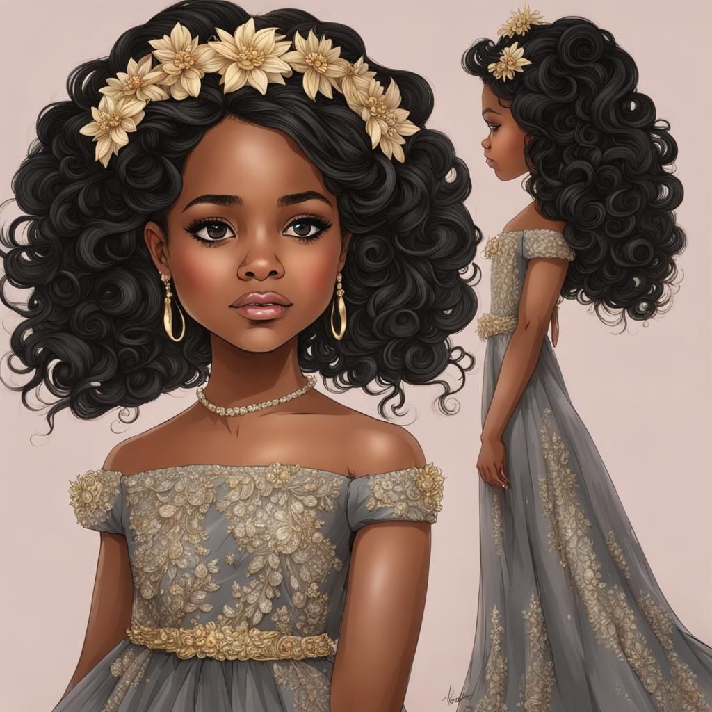 Princess with Golden Crown and Black Dress