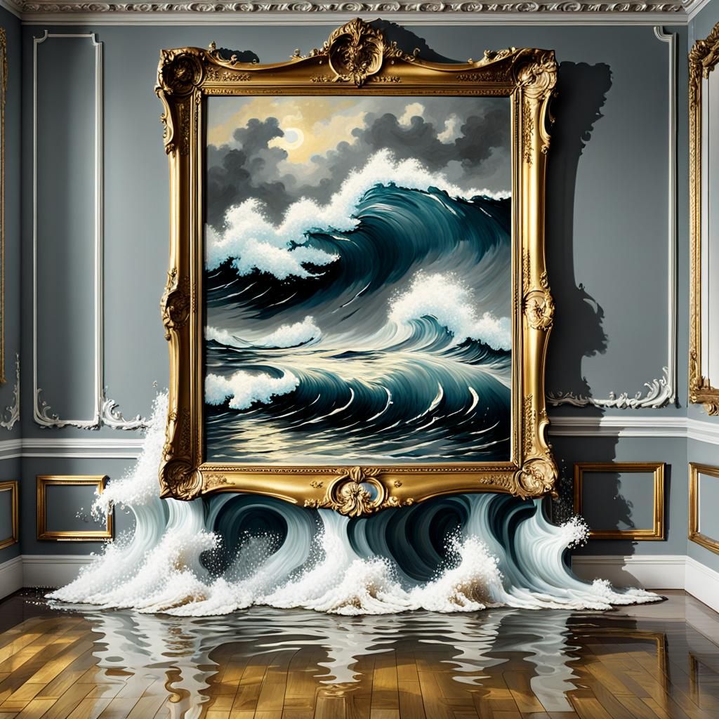 Surreal Room Flooded by Painting's Waves