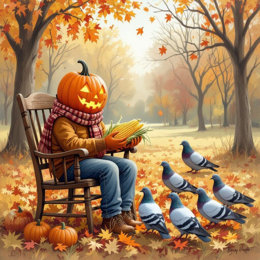 Autumn Jack-o-Lantern in Park, Doolittle Style