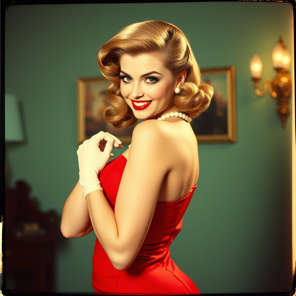 Sultry 1960s Pinup in Hyperrealistic Style