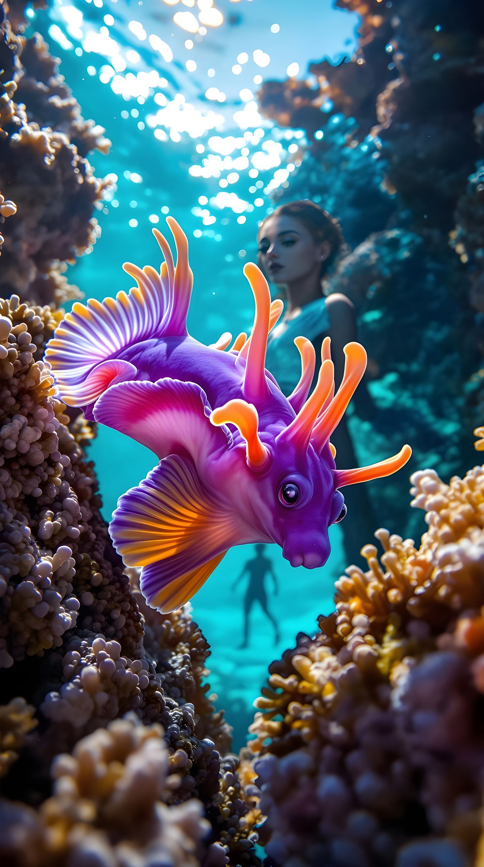 Vibrant Purple Nudibranch in Turquoise Underwater Scene