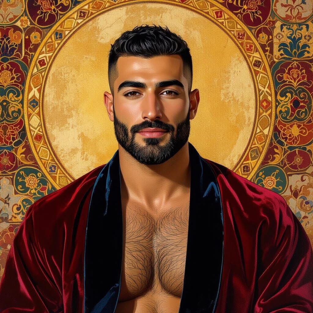 Friendly Man in Red Velvet Robe: Impressionist Portrait