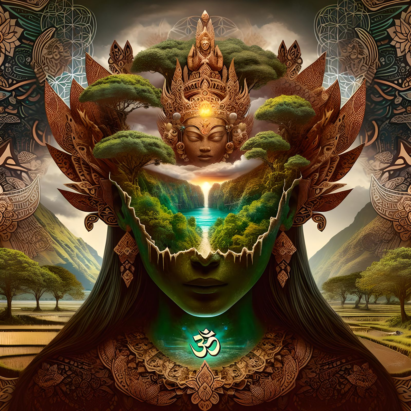 Indonesian Deity Diorama with Batik Motifs