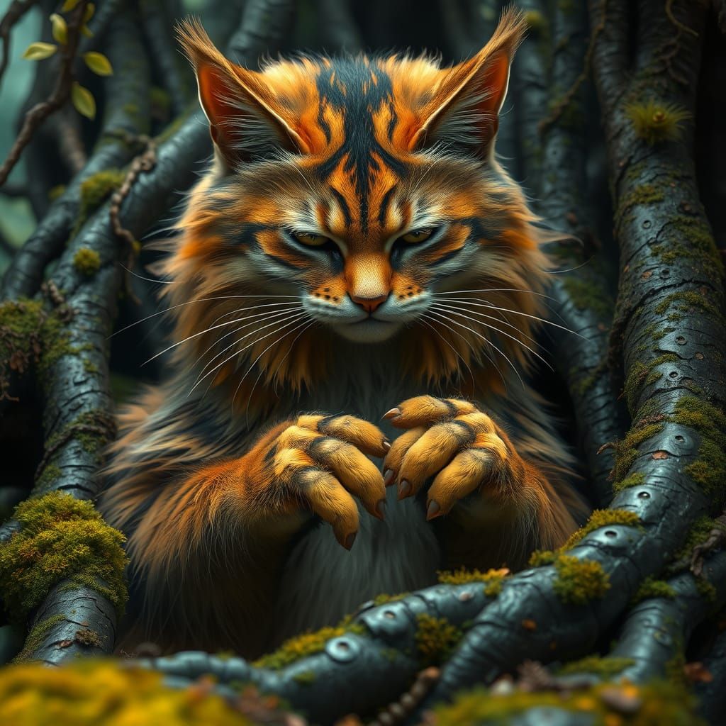 Majestic Feline in Whimsical Dreamlike Landscape