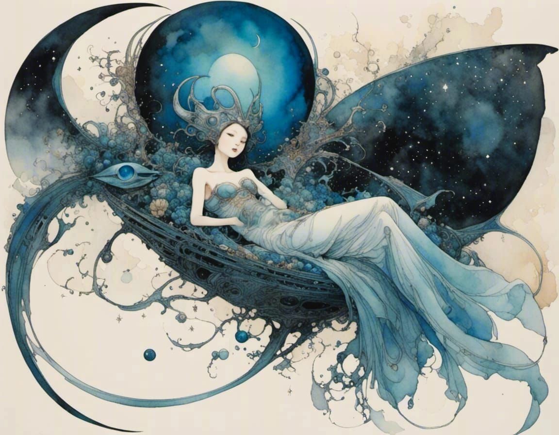 Blue Alien Sleeps in Biological Starship