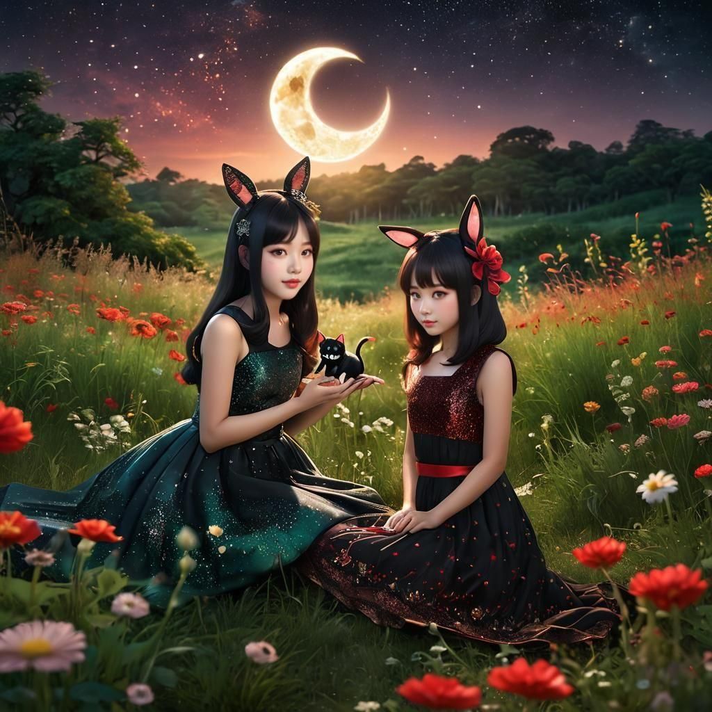 Magical Girls Creating Magic in Flowery Meadow