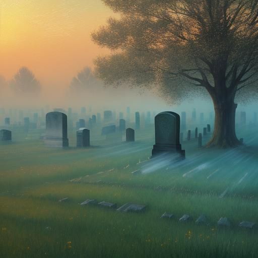Misty Graveyard at Dawn in Van Gogh Style