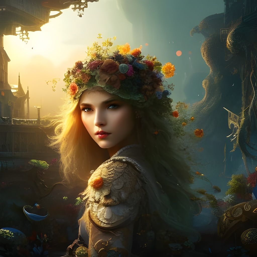 Girl with Cloud Hair: A Surreal Digital Portrait