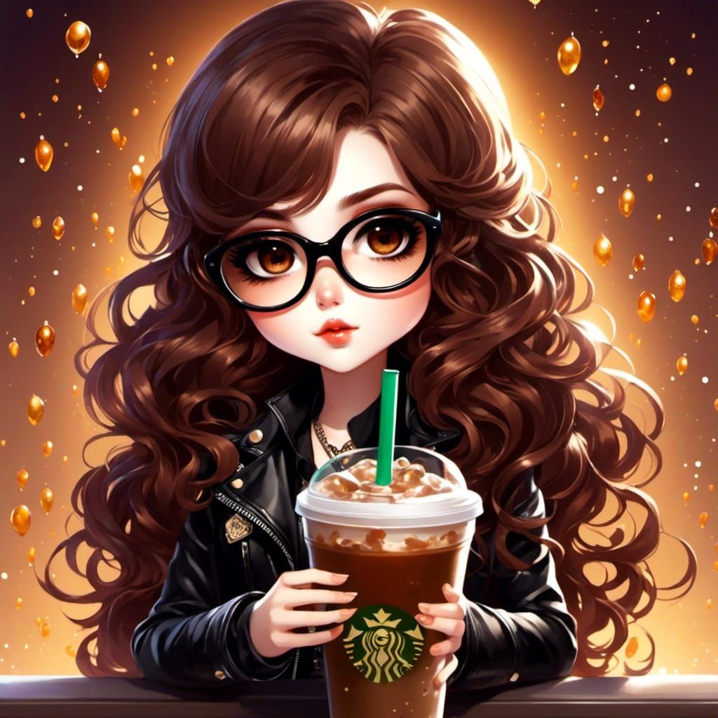 Chibi Girl with Coffee in Cute Style