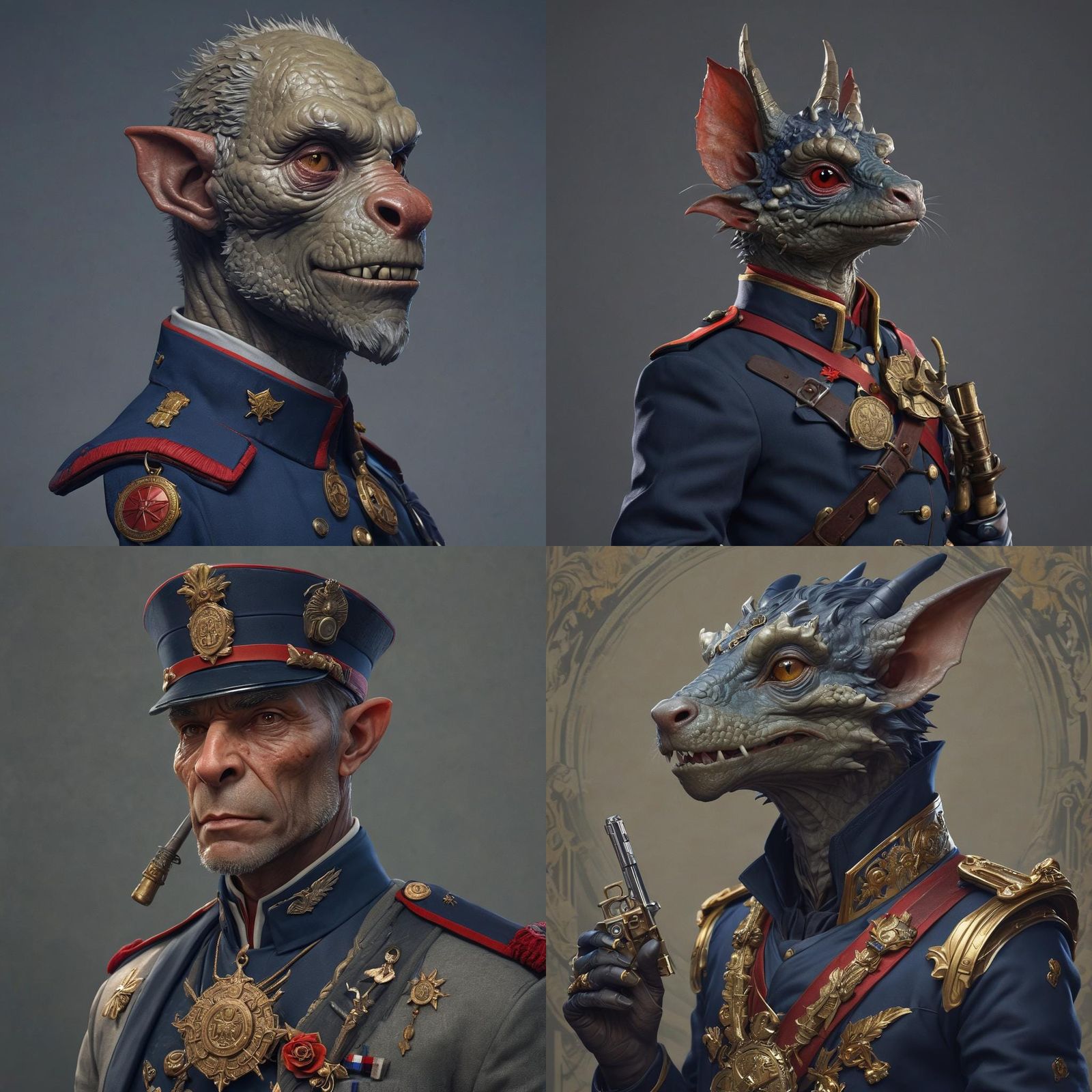 Kobold Portrait in Navy Uniform with Flintlock Pistol