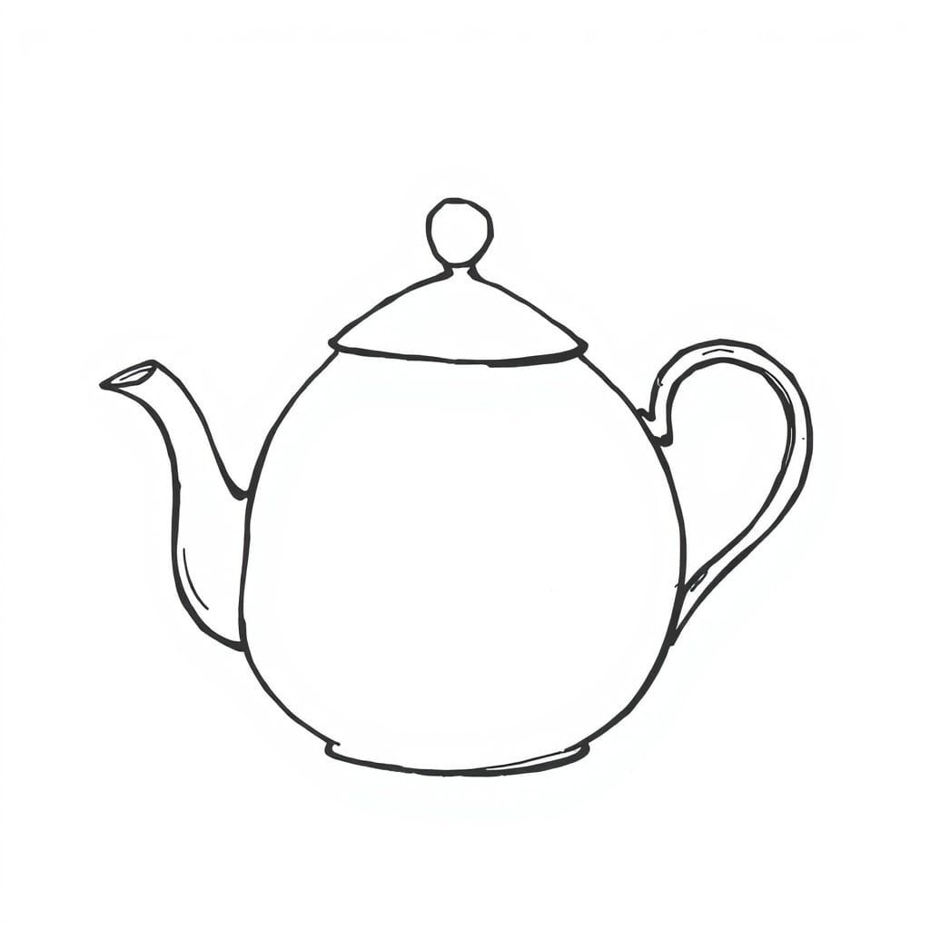 Elegant Hand-Drawn Teapot Outline in Expressive Black Line