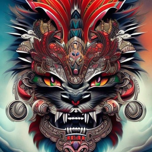 Red Oni Mask: Hyperdetailed Tattoo Art in Anime Style