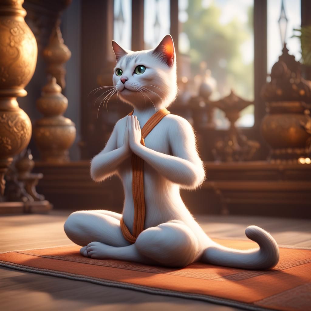 Yoga Cats in 3D Game Cinematic Style