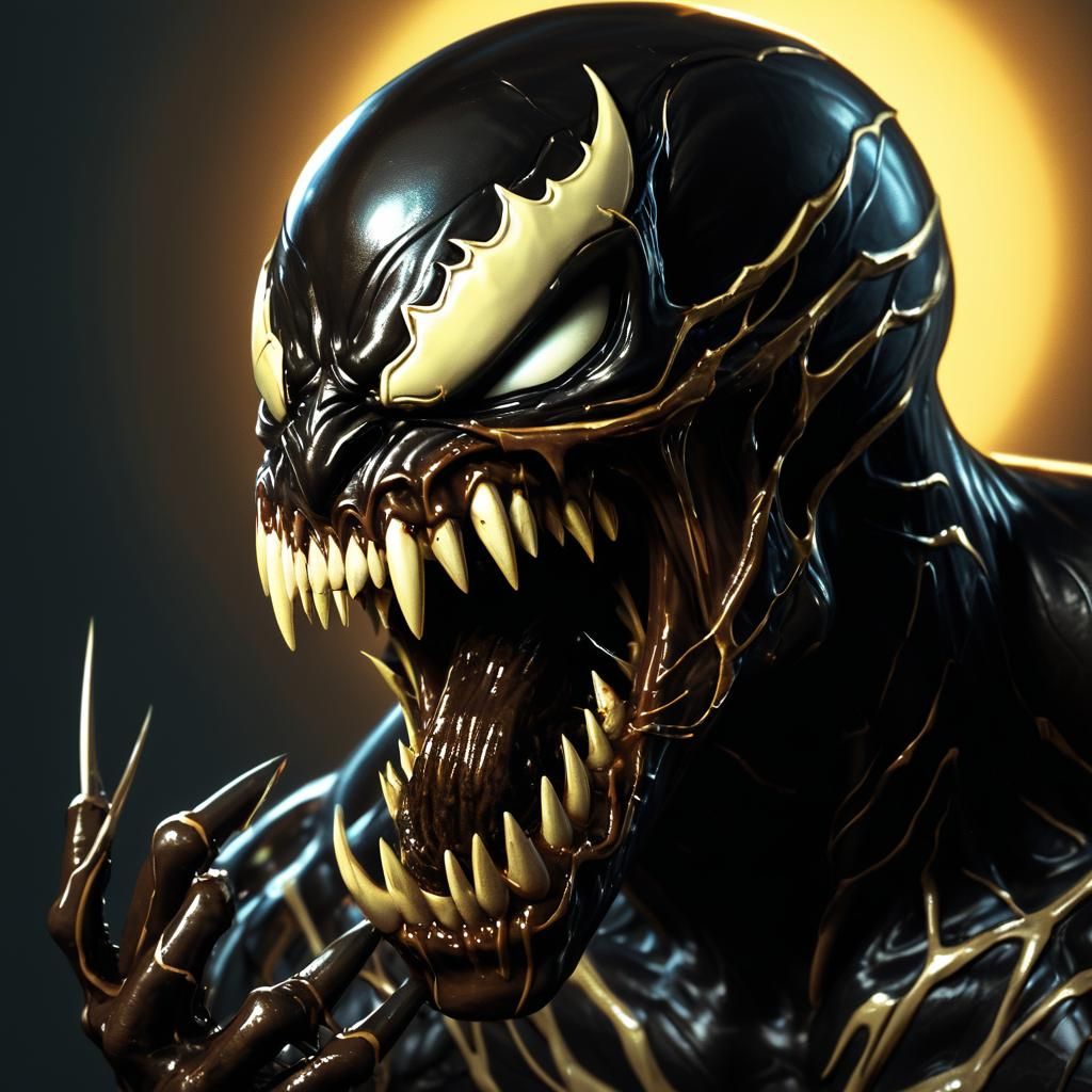 Venom Devours Chocolate Wolverine in Dark Fantasy Art