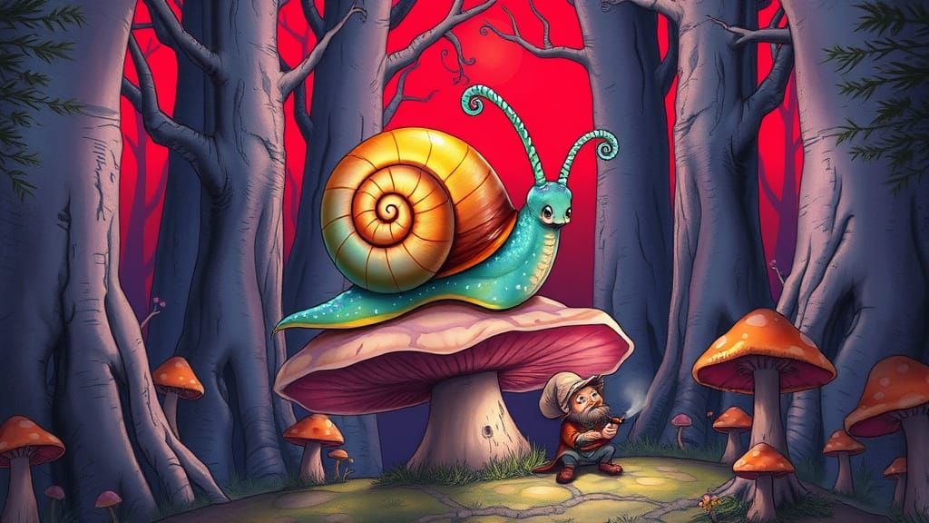 Enchanted Snail in Mystical Forest, Inspired by Whimsical Ar...
