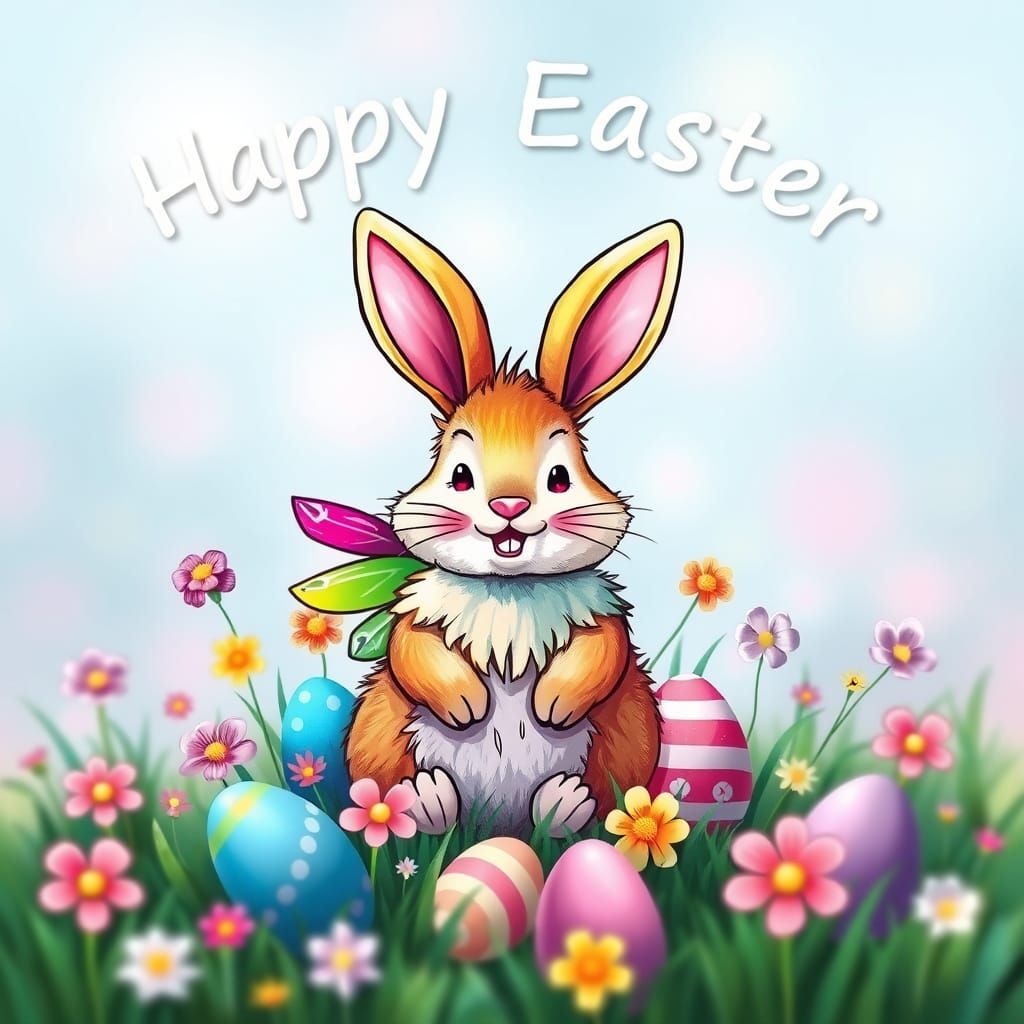 Vibrant Easter Wonderland in Whimsical Watercolor Style