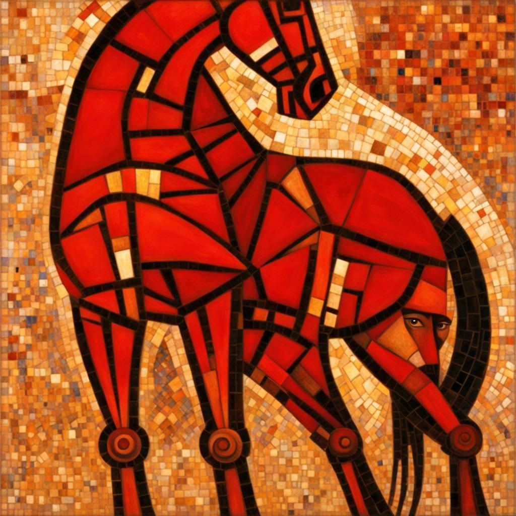 Trojan Horse Mosaic in Art Nouveau Style