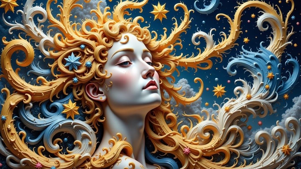 Celestial Smiles Amidst Fractal Florals