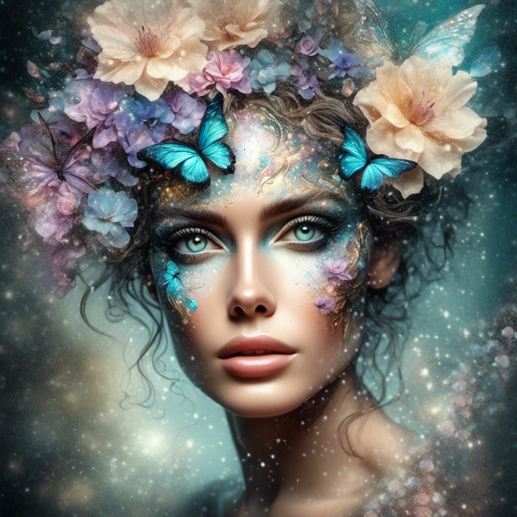 Surreal Beach Head Ship Double Exposure Watercolor