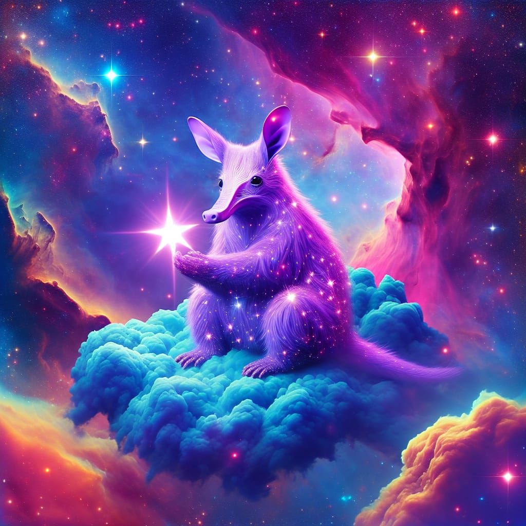 Purple Aardvark Hugging a Star in Nebula