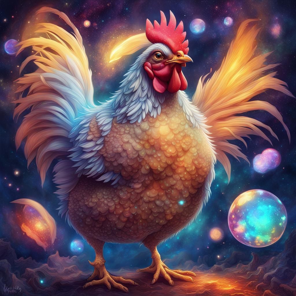 Astral Cosmic Chicken in Holographic Illustration