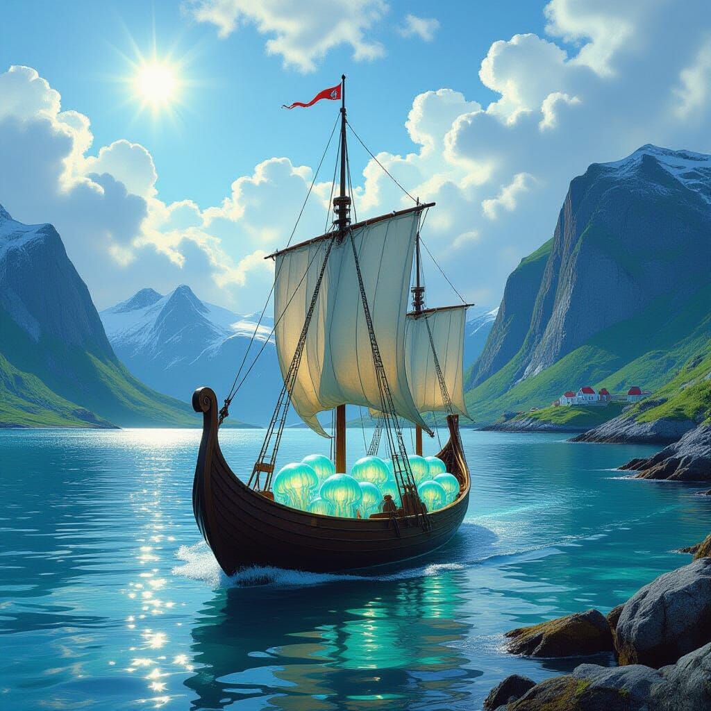 Futuristic Viking Longship Sails to Emerald Shore