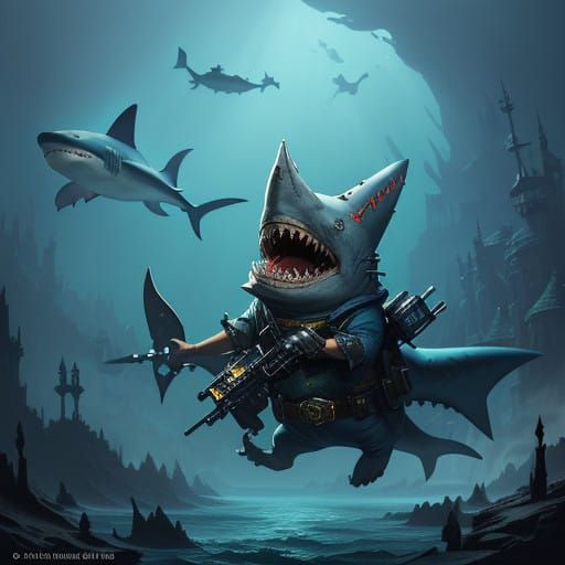 Fantastical Cybernetic Shark Hybrid in Vibrant Color