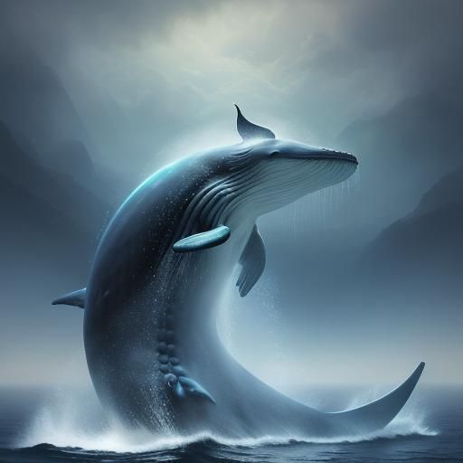 Mystical Whale with Unicorn Horn in Ethereal Light