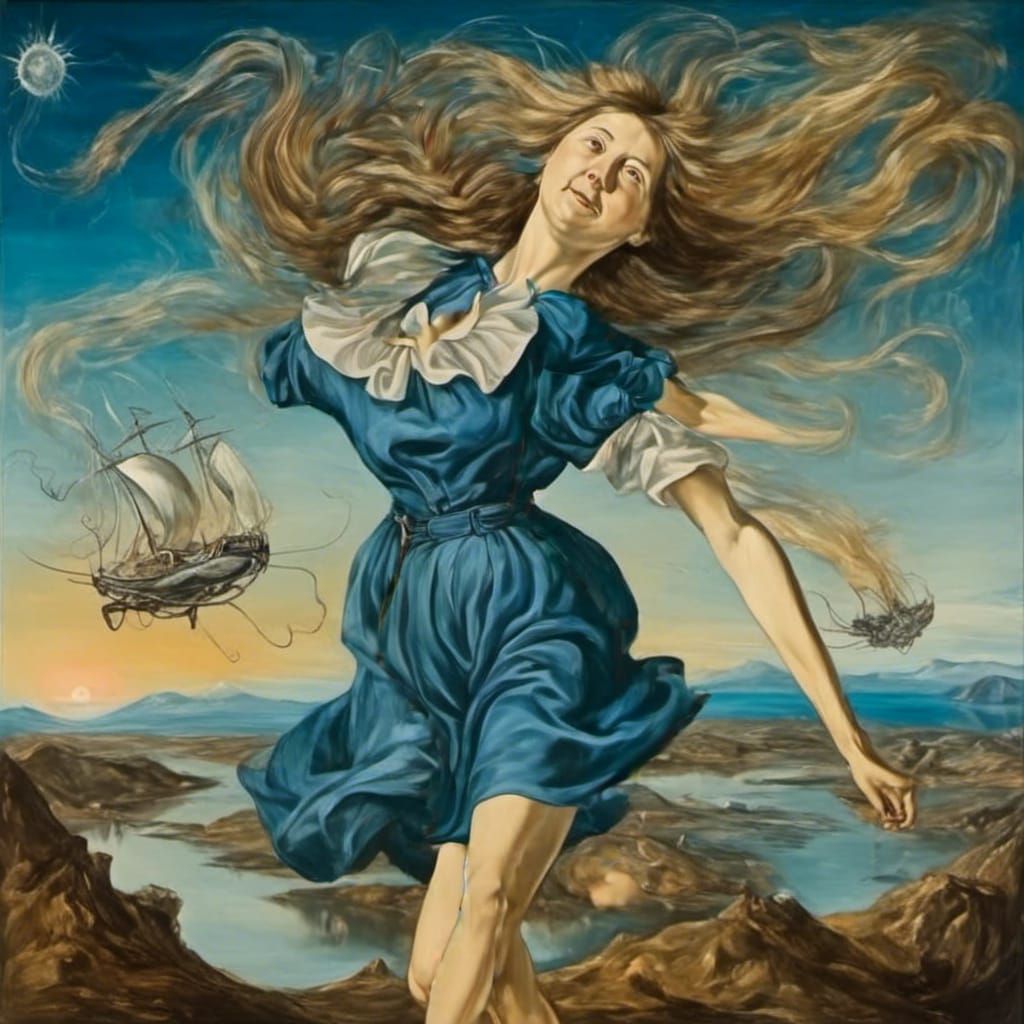 Surreal Girl in Salvador Dali Style Landscape