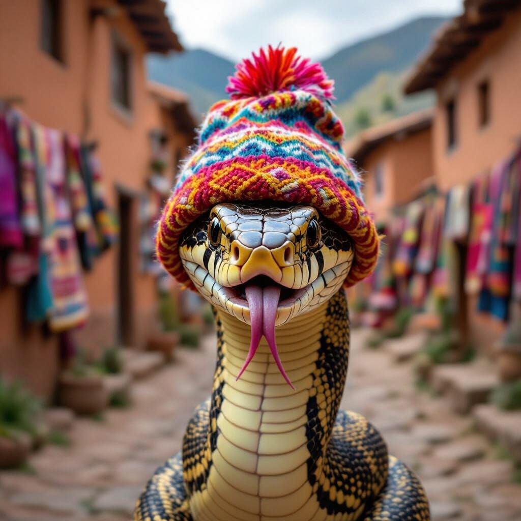 Snake in Andean Hat in South American Village