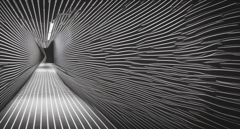 Surreal Piano Key Corridor in Photographic Style